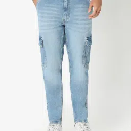 R&B Blue Cotton Relaxed Fit Cargo Jeans-picture-29