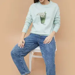 Fame Forever By Lifestyle Green Cotton Regular Fit Printed Sweatshirt image 4