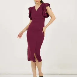 Styli Burgundy Plain Bodycon Dress-picture-11