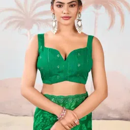 Saree Mall Green Chiffon Embellished Saree with Blouse Piece image 4