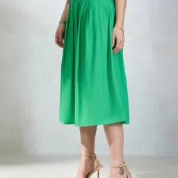 VIRGIO Green Flared Fit Solid Skirt image 3