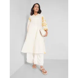 Rangmanch By Pantaloons Buff Yellow Cotton Regular Fit Printed Kurta image 4