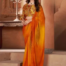 Satrani Yellow & Orange Tie & Dye Saree With Unstitched Blouse-image-83