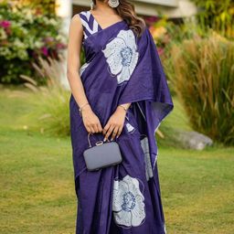 Suha Blue Pure Cotton Printed Block Print Sarees-picture-31