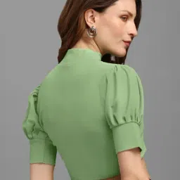 PURVAJA Light Green Regular Fit Crop Top image 2