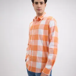 Pepe Jeans Orange & White Cotton Regular Fit Checks Shirt image 3