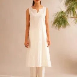 Jaypore White Kantha Flare Fit Kurta image 4