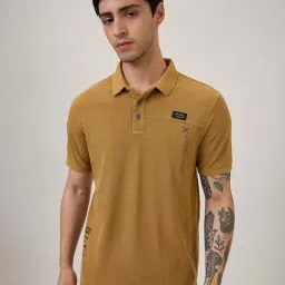 Spykar Brown Cotton Slim Fit Polo T-Shirt-picture-35