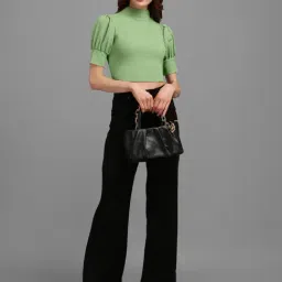 PURVAJA Light Green Regular Fit Crop Top image 4