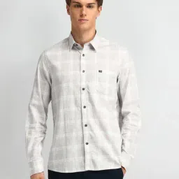Arrow Sport Grey Cotton Tailored Fit Checks Shirt-picture-14