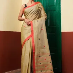 Unnati Silks Beige Cotton Woven Saree With Unstitched Blouse-picture-10