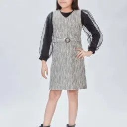 Peppermint Kids Black & Grey Polyester Straight Fit 1 Dress and 1 Top-picture-17