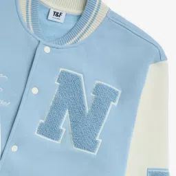 Y&F Kids by Westside Light Blue Text Design Cotton-Blend Varsity Jacket image 3