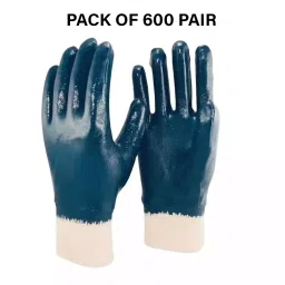 Swavind Safety Hand Gloves Durable Synthetic Fabric Latex & Nitrile Coated Palm with Abrasion Resistance Dark Blue & White Free Size (Pack of 600 Pair) image 2