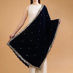 Moda Chales Floral Embroidered Velvet Dupatta With Sequinned-picture-14