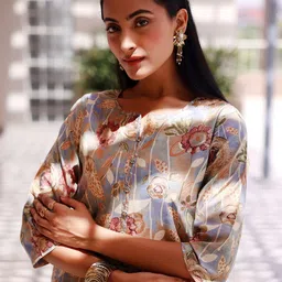 Libas Floral Printed Straight Kurta With Palazzos & Dupatta image 2