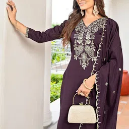 CaniBani Women Ethnic Motifs Embroidered Regular Thread Work Kurta with Palazzos & With Dupatta image 3