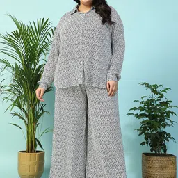 Oxolloxo Curve Women Printed Shirt With Palazzos Co-Ords-picture-10