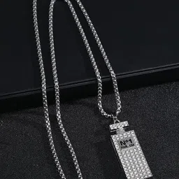 KRENOZ Men Silver-Plated Stones Studded Pendant With Chain-picture-46