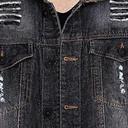 athrz Men Regular Fit Washed Full Sleeve Denim Jacket (M, Black Tone) image 3