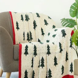 PLUCHI X-Mas Tree Natural & Green 100% Cotton Knitted All Season Ac Throw Blanket-picture-17