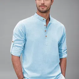Yugnik Mandarin Collar Roll-Up Sleeves Straight Short Kurta-picture-24