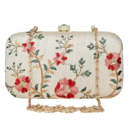 Anekaant Neutral & Multi-Color Tulle Embroidered Faux Silk Clutch-picture-12