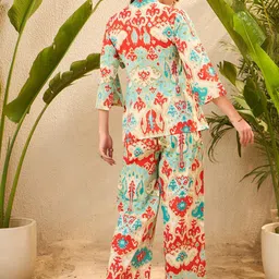 IMANA Printed Mandrain Collar Top With Trousers Co-Ords image 3