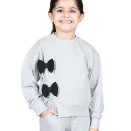 Aww Hunnie Full Sleeves Bow Applique Detail Sweatshirt- Grey-picture-12