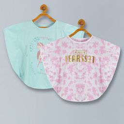 Plum Tree Pack Of 2 Three Fourth Sleeves Unicorn & Text Glitter Printed With Tie & Dye Kaftan Tops - Pink & Aqua Blue-picture-29