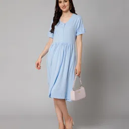 Zelena Half Sleeves Solid Zip Less Feeding Dress With 2 Side Pockets - Light Blue-picture-26