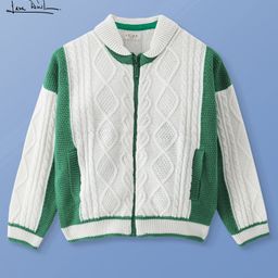 arias by lara dutta Arias Knitted Full Sleeves Collar Neck Front Open Sweater with Cable Knit Design - White-picture-10