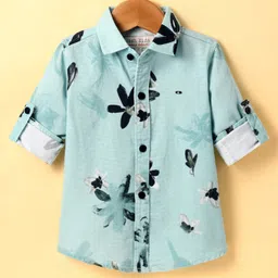 JASH KIDS Cotton Knit Full Sleeves Floral Printed Shirt - Light Blue-picture-13