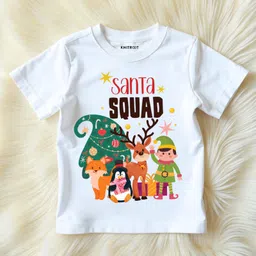 KNITROOT Christmas Theme Half Sleeves Santa Squad Text Printed Tee - White-picture-10