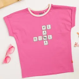 Milou Cotton Short Sleeves Bio Washed Typography Printed Tee - Pink-picture-26