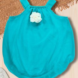 Creative Kids Georgette Woven Sleeveless Floral Applique Detailed Onesie - Turquoise Blue-picture-20