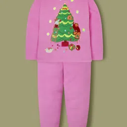 Cherry Crumble By Nitt Hyman Knit Full Sleeves Animals & Tree Patch Detailed Winter Night Suit Set - Pink-picture-19