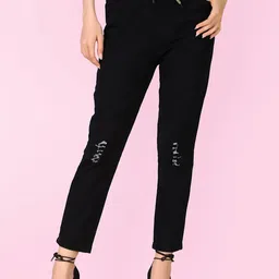 NEUNK Women Comfort Regular Fit Mid-Rise Low Distress Cotton Stretchable Jeans-picture-13