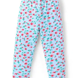 Babyhug Knit Full Length Floral Printed Leggings Pack of 2 - Light Blue & Dark Pink image 2