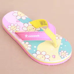 Cute Walk by Babyhug Slip on Flip Flops with Floral Print - Pink image 3