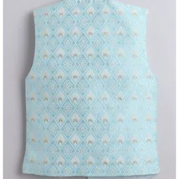 BT DEZINES Cotton Silk Woven Full Sleeves Solid Kurta Pyjama With Floral Embroidered Jacket Set - Sky Blue image 4