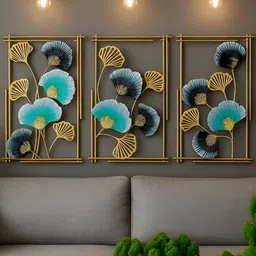 PRANJALS HOUS Sea-Green & Yellow 3 Pcs Leaf-Designed Wall Hangings-image-9
