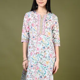 V-Mart Women Floral Printed Mirror Work Kurta-image-83