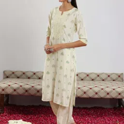 Libas Off-White Printed Kurta Salwar Set With Dupatta image 5