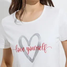 Wunderlove by Westside White Text Printed Cotton T-Shirt image 4