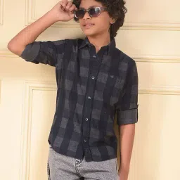 Crimsoune Club Boys Blue Slim Fit Chequered Shirt-picture-22