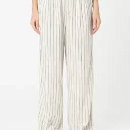 R&B Beige Viscose Striped Relaxed Fit Mid Rise Trousers-picture-13