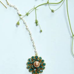 Zeneme Gold Plated Floral Style Attractive Pearls Maang Tikka-picture-1