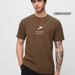 The Souled Store Brown Cotton Embroidered Casual T-Shirt-picture-14
