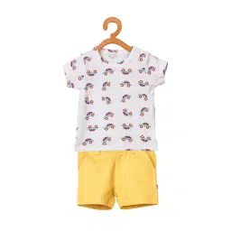 Nino Bambino Kids White & Yellow Printed T-Shirt with Shorts-image-11